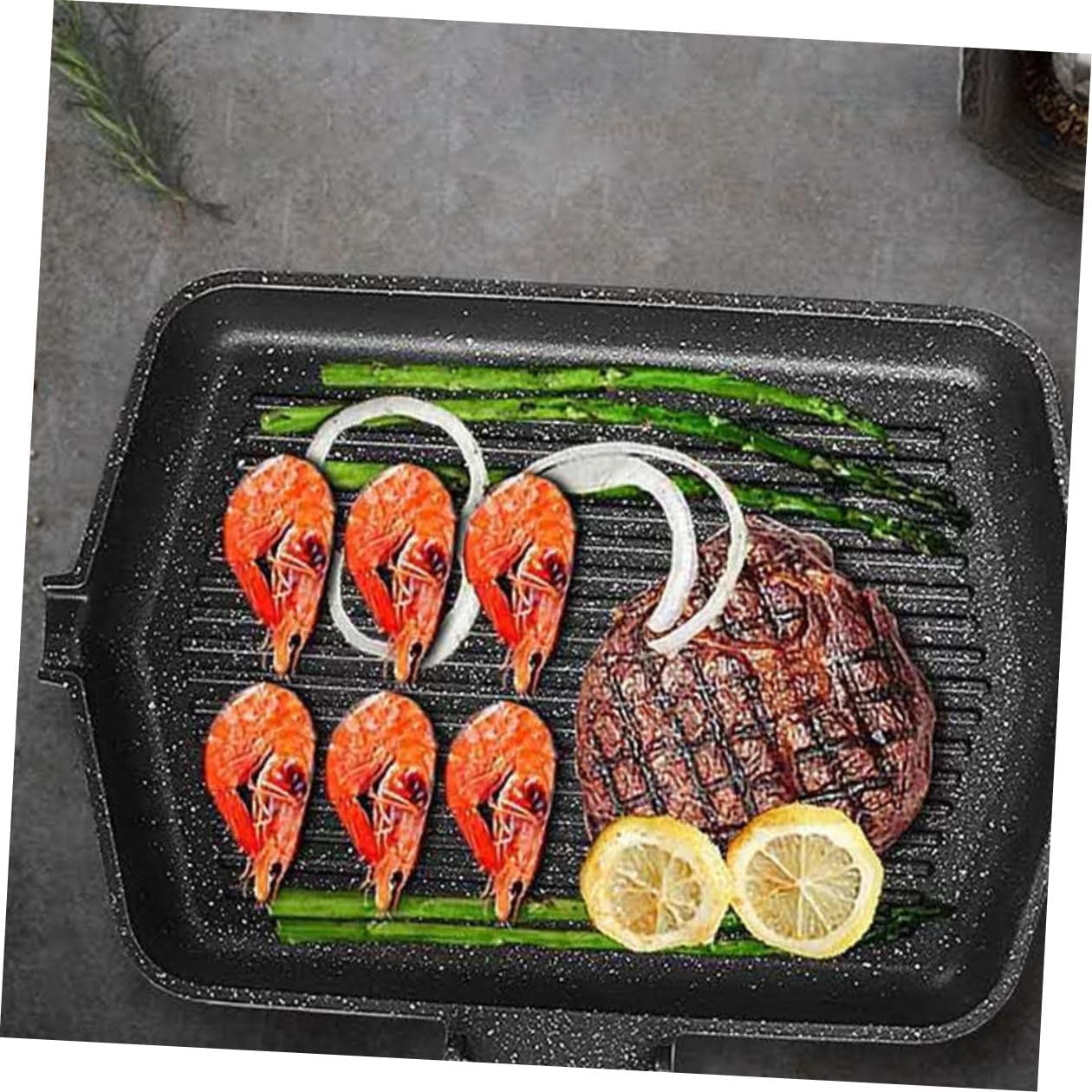 Non-stick Square Grill Pan for Induction Cooker, Maifan Stone Coating Bbq Frying Pan, Smokeless Kitchen Cookware for Steak and Fish Grilling