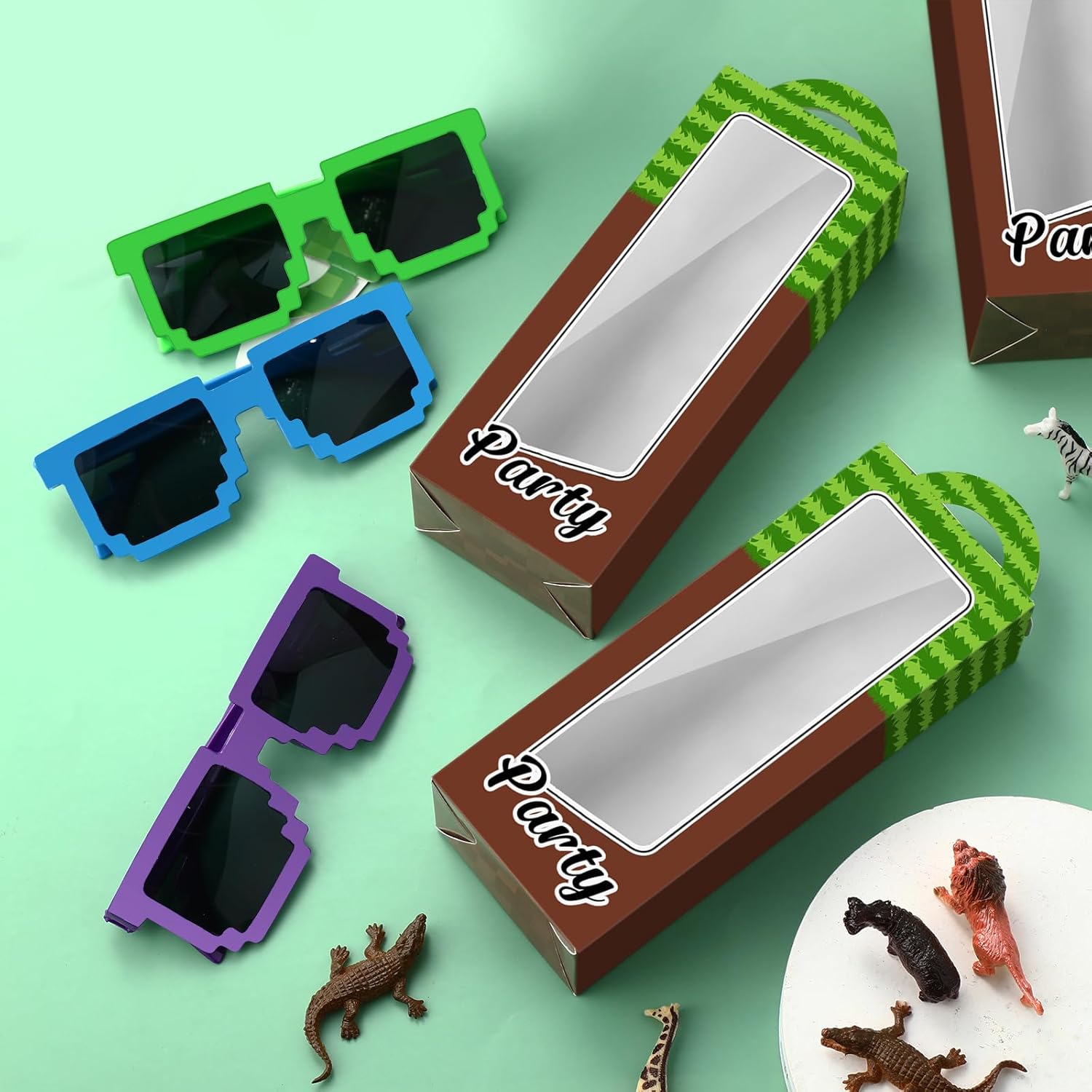 48 Pcs Pixel Party Favors Pixelated Theme Gift Boxes Pixel Sunglasses Birthday Party Supplies (Vibrant Colors)