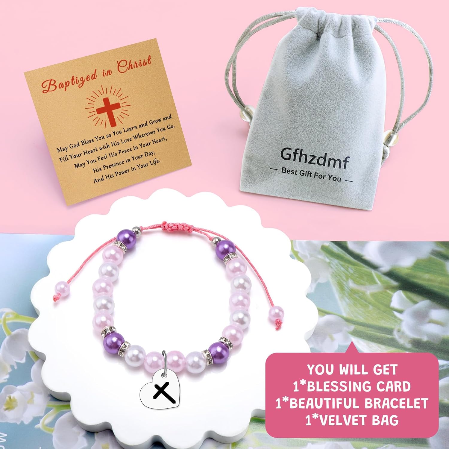 First Communion Gifts Beaded Bracelet Baptism Confirmation Gifts Religious Keepsake Catholic Christian Easter Gift for Daughter Granddaughter Niece Sister Women Jewelry Bracelet with Massage Card - Image 7