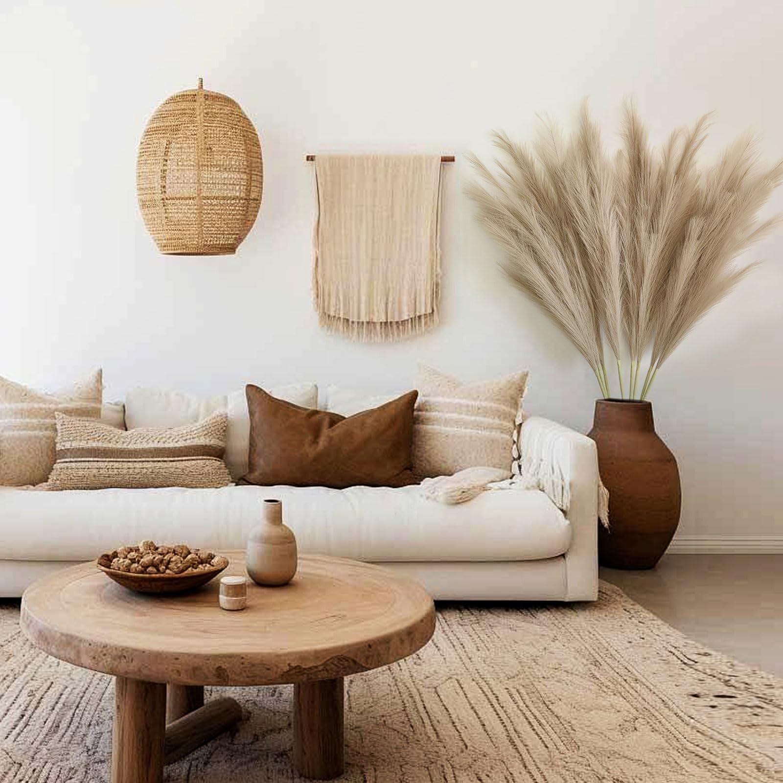 8 pcs Faux Pampas Grass 113CM, Soffice Erba Artificiale Pampas Falso Erba Pomposa per Vaso Home Wedding Decor (marrone)