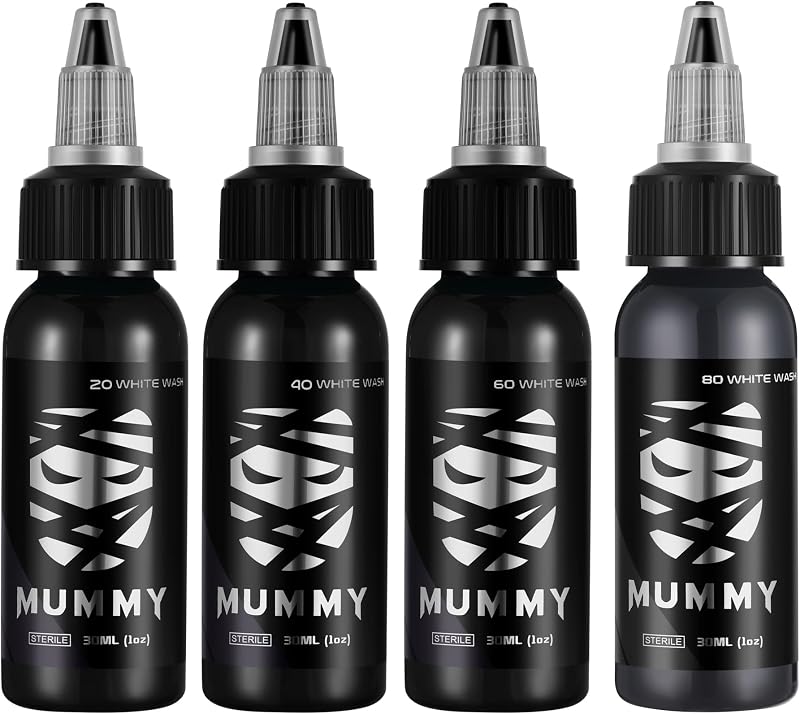 Tinta para tatuagem Mummy USA Custom Whitewash, 4 frascos de 30 mL