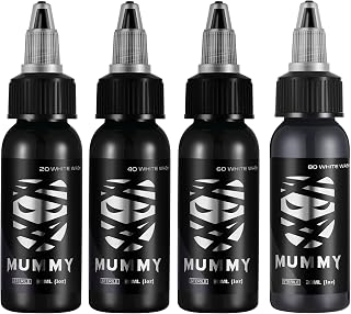 Mummy USA Custom Tattoo Ink Whitewash Set,4 Bottles(1oz Each),Evenly Long Lasting Vibrant and Bright,No Irritation