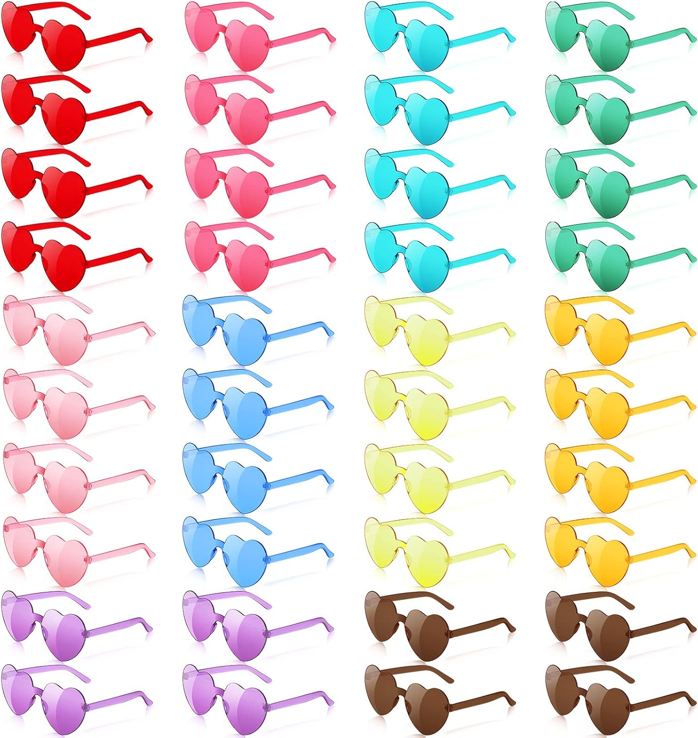 40 Pairs Heart Sunglasses Rimless Transparent Heart Shaped Glasses Candy Color Party Favor for Women Men Decoration