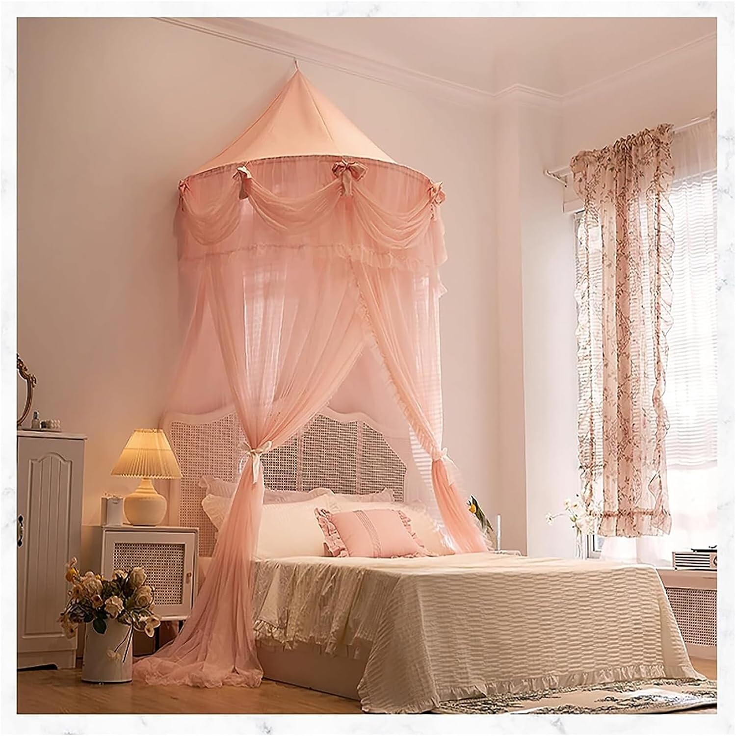 Elegant Bed Netting Canopy for Girls, Mosquito Net for Canopy Bed Frame Dreamy Frills Ceiling Hanging Princess Canopy Bedroom Decoration (Color : Blau)