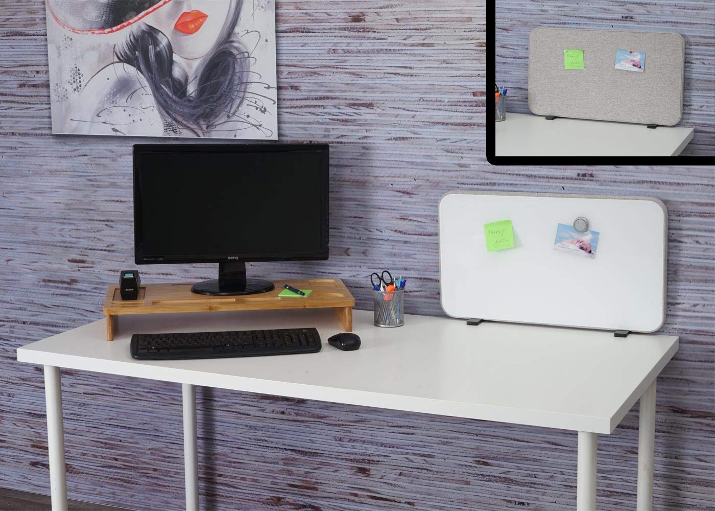 Tisch-Whiteboard HWC-G74, Büro-Sichtschutz Trennwand Schreibtisch Magnettafel Pinnwand, Stoff/Textil - 60x35cm grau