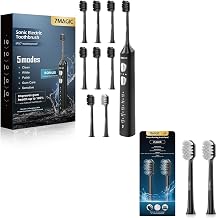 7MAGIC Black Sonic Electric Toothbrush Bundle with Genuine Brush Heads for Deep Cleaning 2-Pack