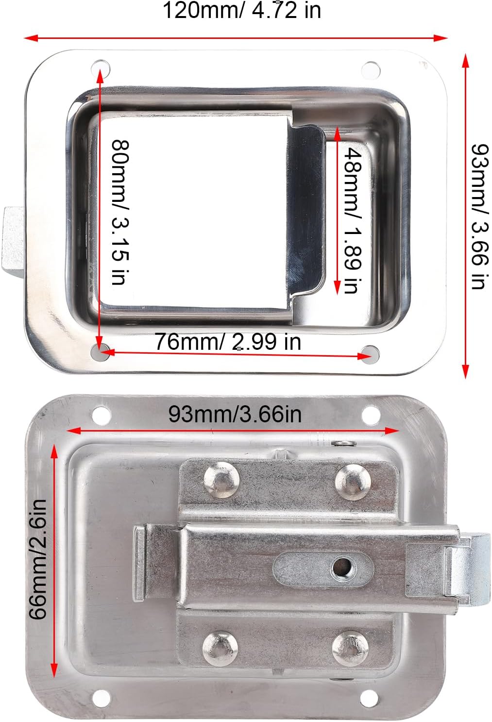 RV Toolbox Handle Latch Stainless Steel Mirror Polished Toolbox Panel Lock for Caravan, Truck with Matching Gaskets, Locking Mechanism for RV