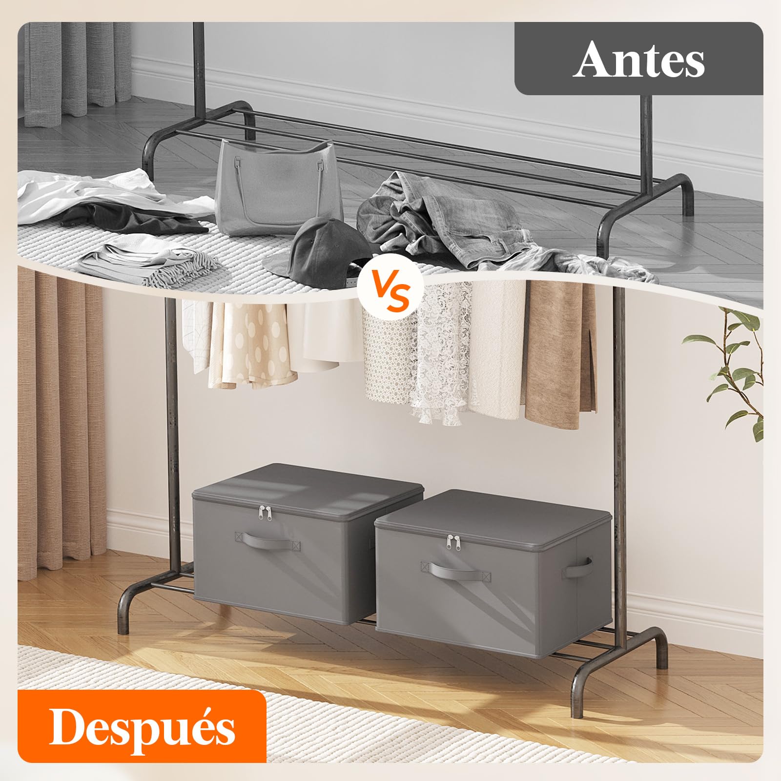 Lifewit Cajas Almacenaje con Tapa, Organizador Armario Rígido, Bolsas Almacenaje Ropa con Cremallera para Ropa y Juguetes, Gris, 40 x 40 x 25 cm, 40L, Juego de 6