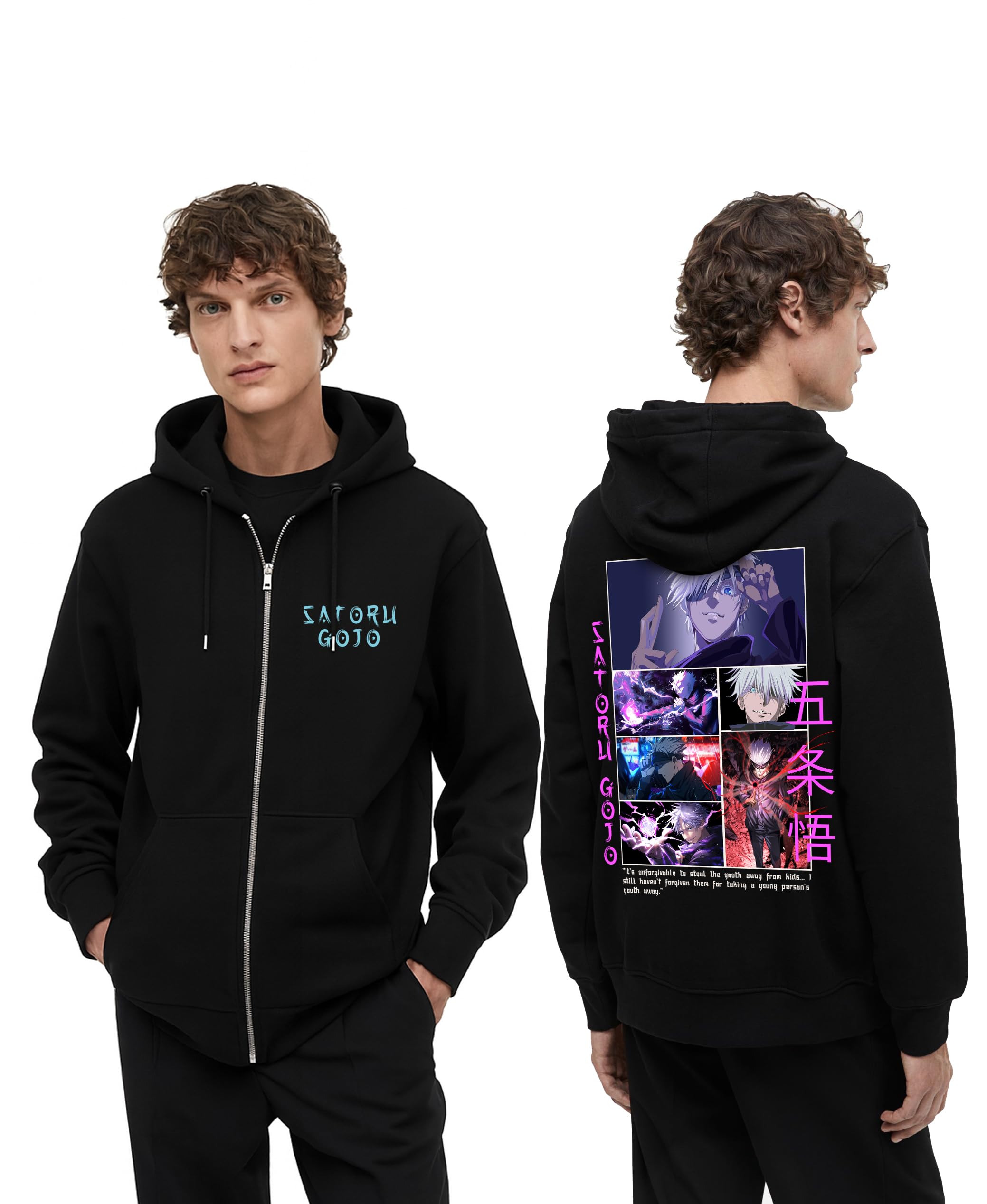g&g closet Jujutsu Kaisen Satoru Gojo Graphic Anime Zip-Up Hoodie | 100% Cotton | Full Sleeve | Printed Zipper Hooded Sweatshirt for Men and Women-picture-49