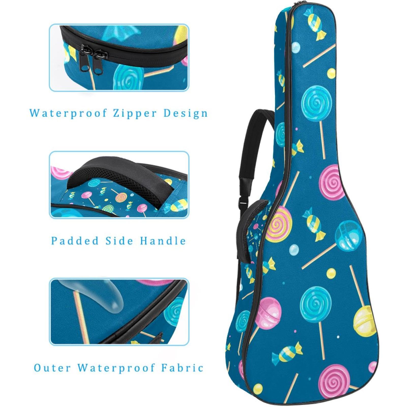 Torba na gitarę akustyczną wodoodporny plecak na gitarę grubo miękko wyściełany lizak klasyczna obudowa na gitarę, wielobarwny, 42.9x16.9x4.7 in, Organizer do torby