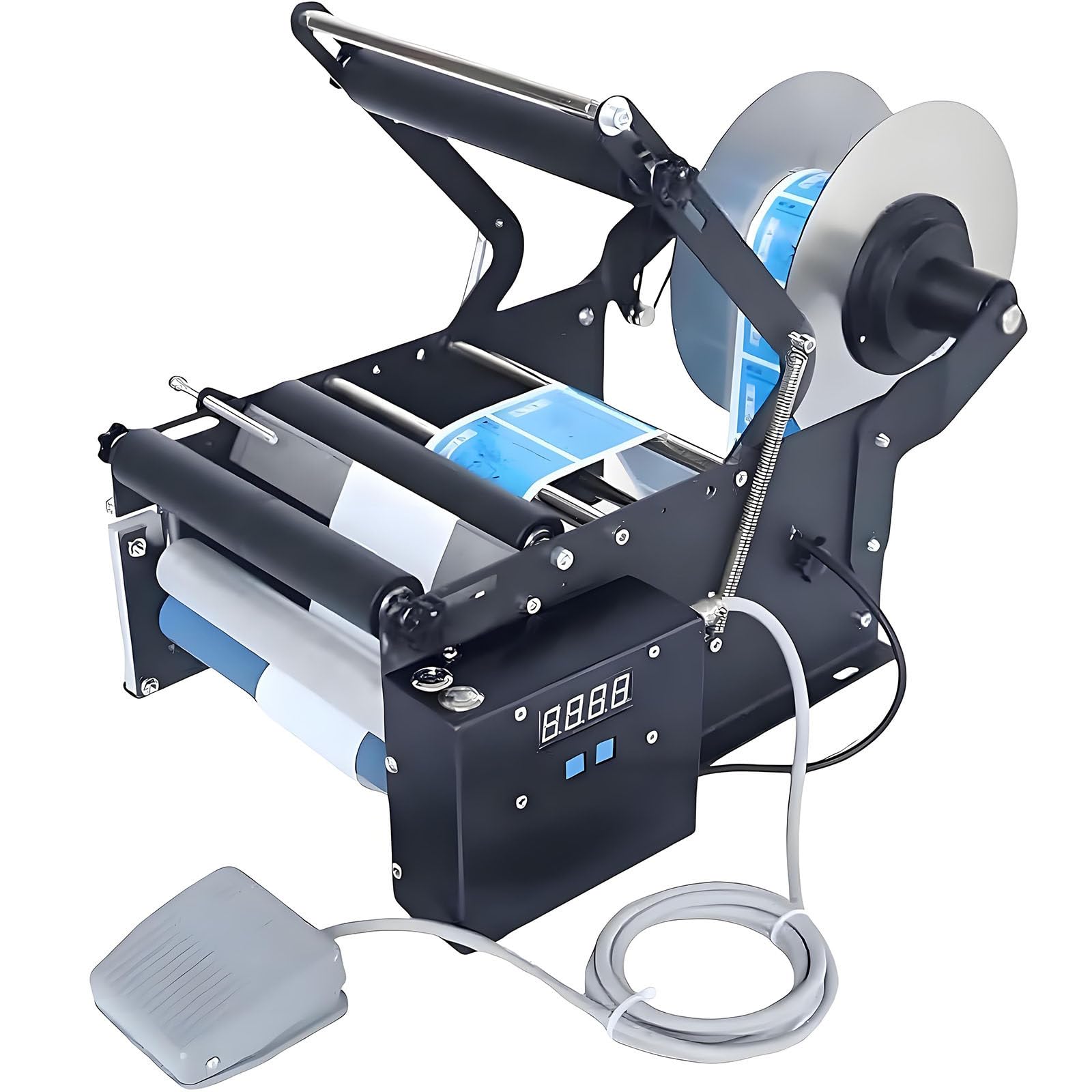 Halbautomatische runde Etikettiermaschine, verstellbar für 80 mm/160 mm Etikettenbreite, Applikator für Glas-Kunststoff-Metallflaschen