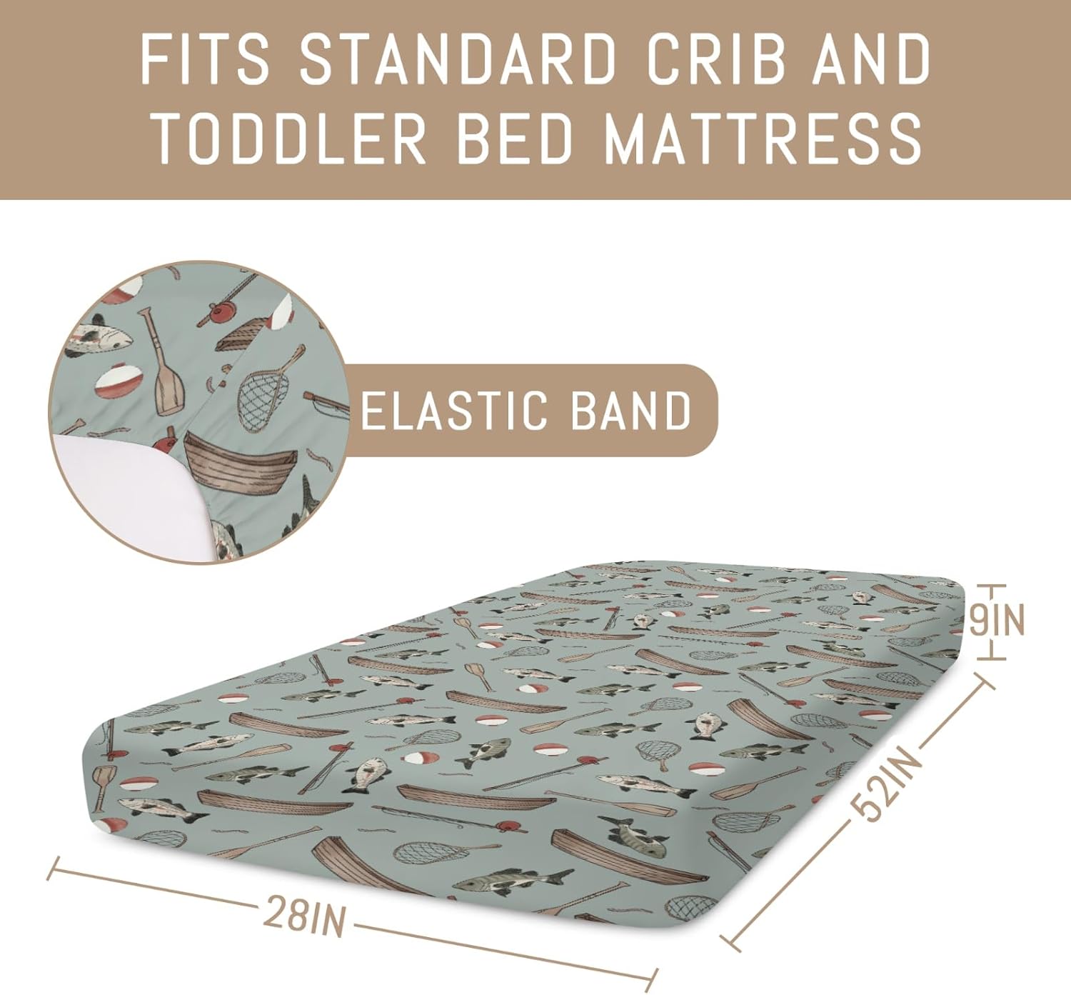 Vintage Fishing Baby Crib Sheets for Boys Gender Neutral Fishing Lovers Gift Soft Snug Fitted Crib Mattress Covers Fit 52''x28'' Standard Crib & Toddler Mattress Boy Outdoor Summer Baby Bed Sheets