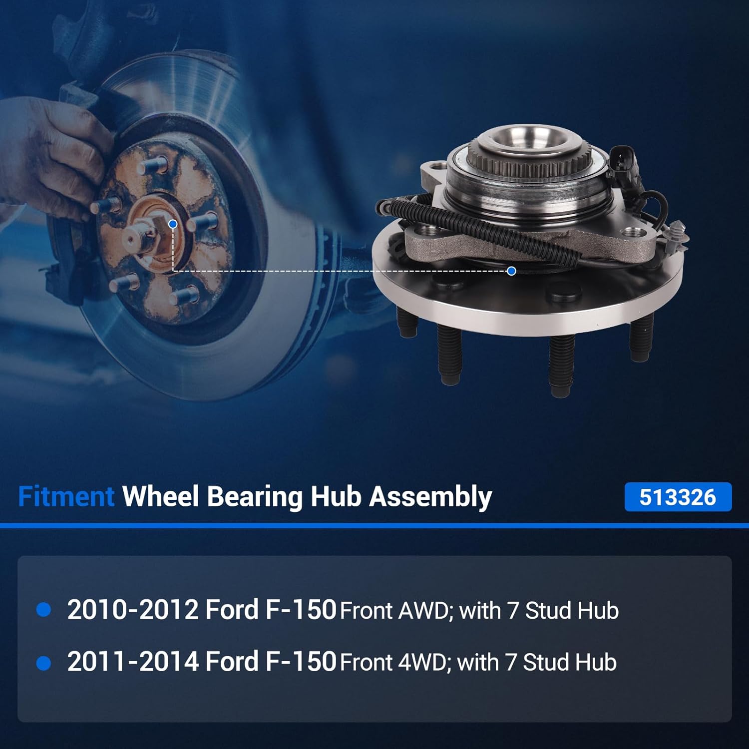 Autoround 513326 Front Wheel Hub and Bearing Assembly fit for Ford F-150 2010 2011 2012 2013 2014, 4WD 7-Lugs w/ABS