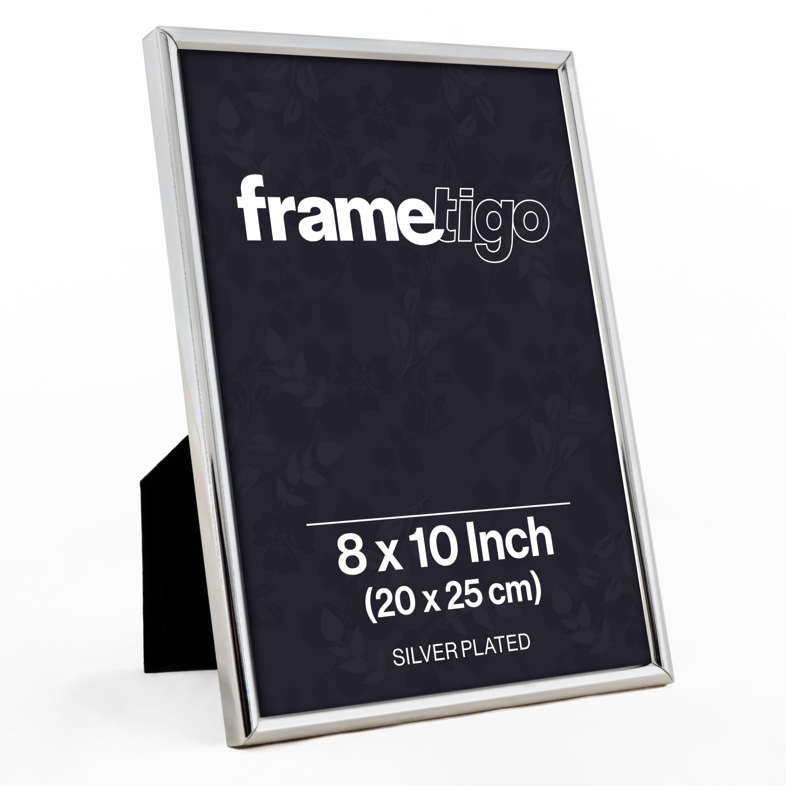 Frametigo - Silver Plated Thin Edge Photo Frame, 8"x10" (20x25cm) Photo Size - Velvet Frame Backing & Stand - Real Glass Window - Tarnish-Resistant - Landscape or Portrait Orientation