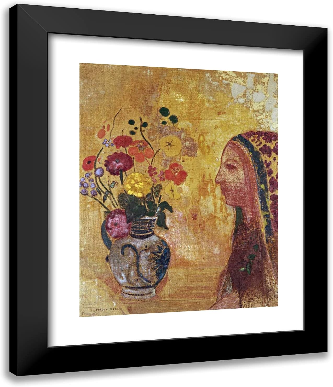 ArtDirect Redon, Odilon 20x24 Gold Ornate Framed Art Print with Double Matting Titled: Profile of a Woman