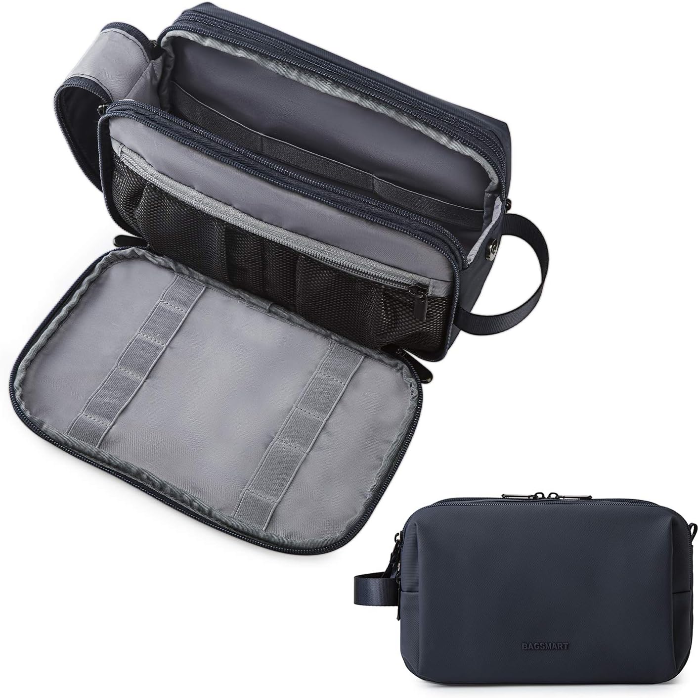 Toiletry Bag for Men, BAGSMART Travel Toiletry Organizer Dopp Kit Water-resistant Shaving Bag for Toiletries Accessories, Blue - Standard