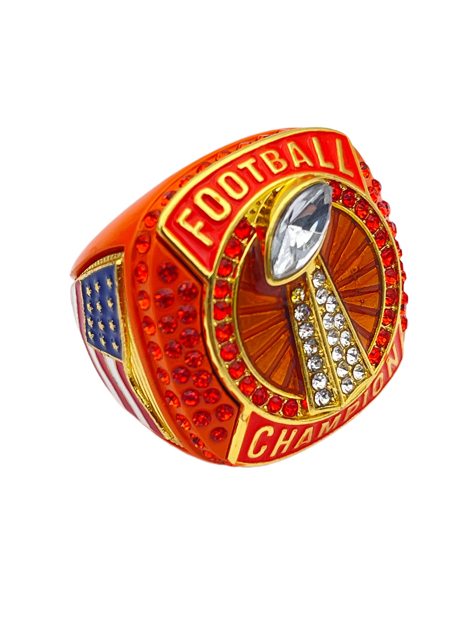 Discount Sports Rings, FOOTBALL CHAMPION RING — Player Award, assorted colors and gemstones (Orange)