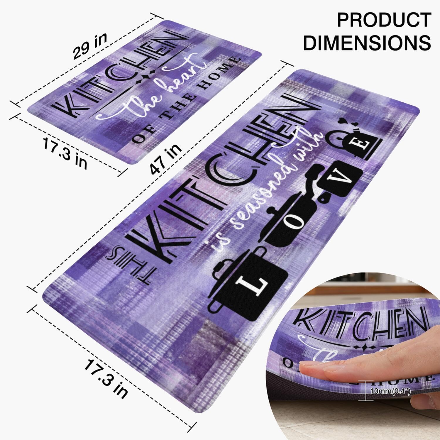 Purple Modern Abstrac Anti Fatigue Kitchen Rug, 17.3"x47"+17.3"x29" image 3