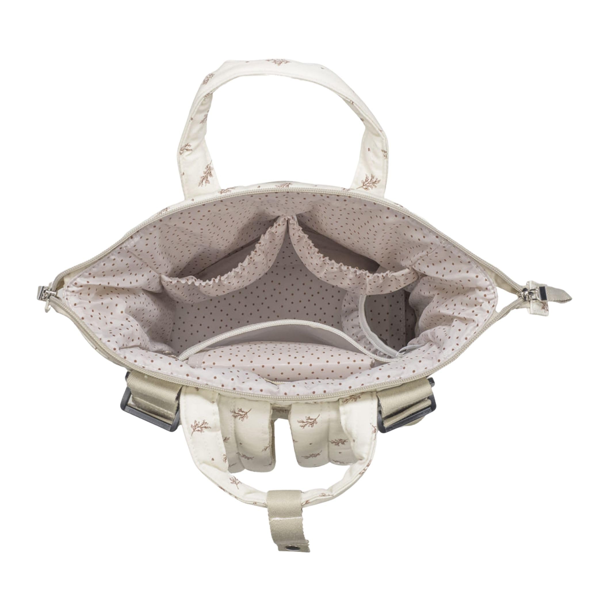 Zaino Mimosa – Walking Mum – Zaino per la mamma del bambino – Beige/Rosa o Beige/Verde – 3 scomparti