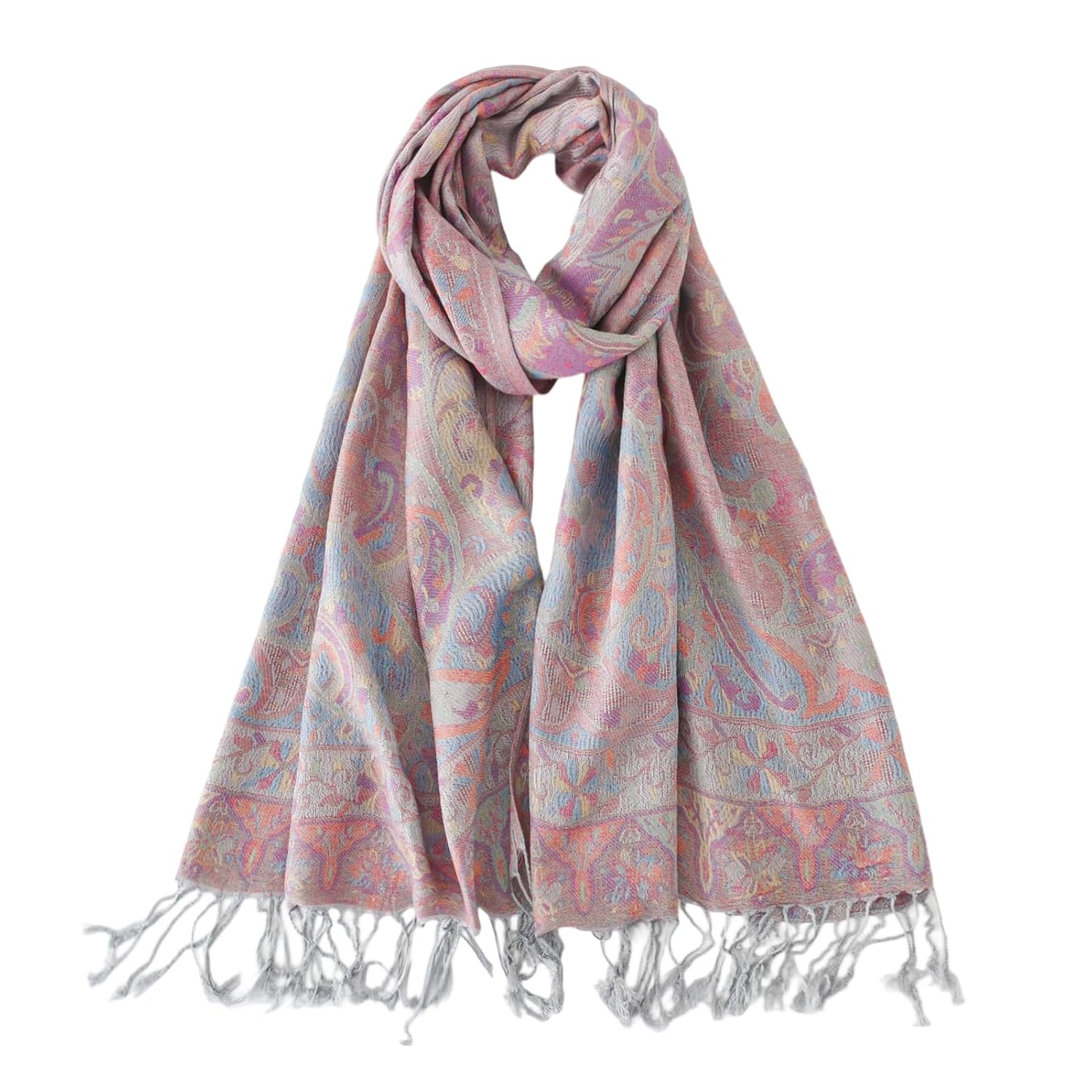 Pashmina Scarfs for Women-Ethnic Paisley Pashmina Shawls and Wraps Hijab Travel Scarf Sy1-Grey Blue Red