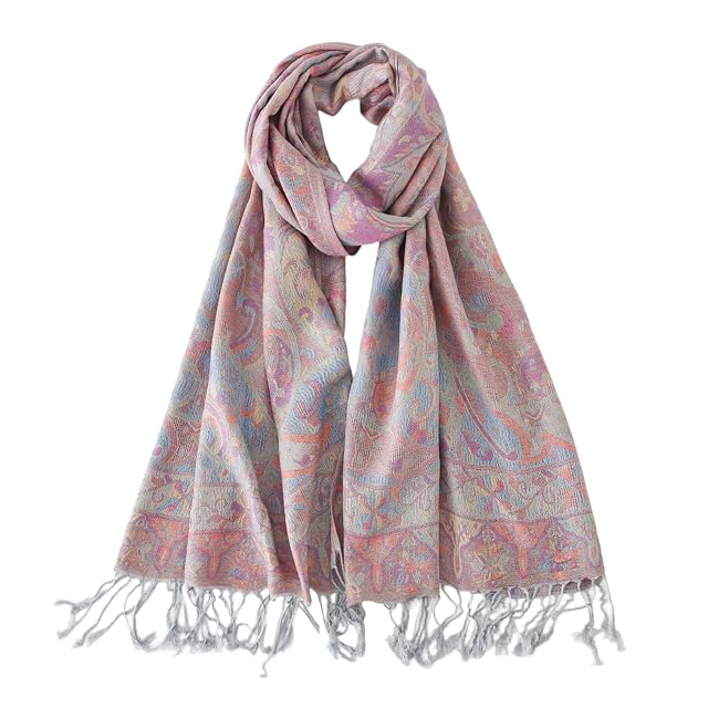 Pashmina Scarfs for Women-Ethnic Paisley Pashmina Shawls and Wraps Hijab Travel Scarf Sy1-Grey Blue Red