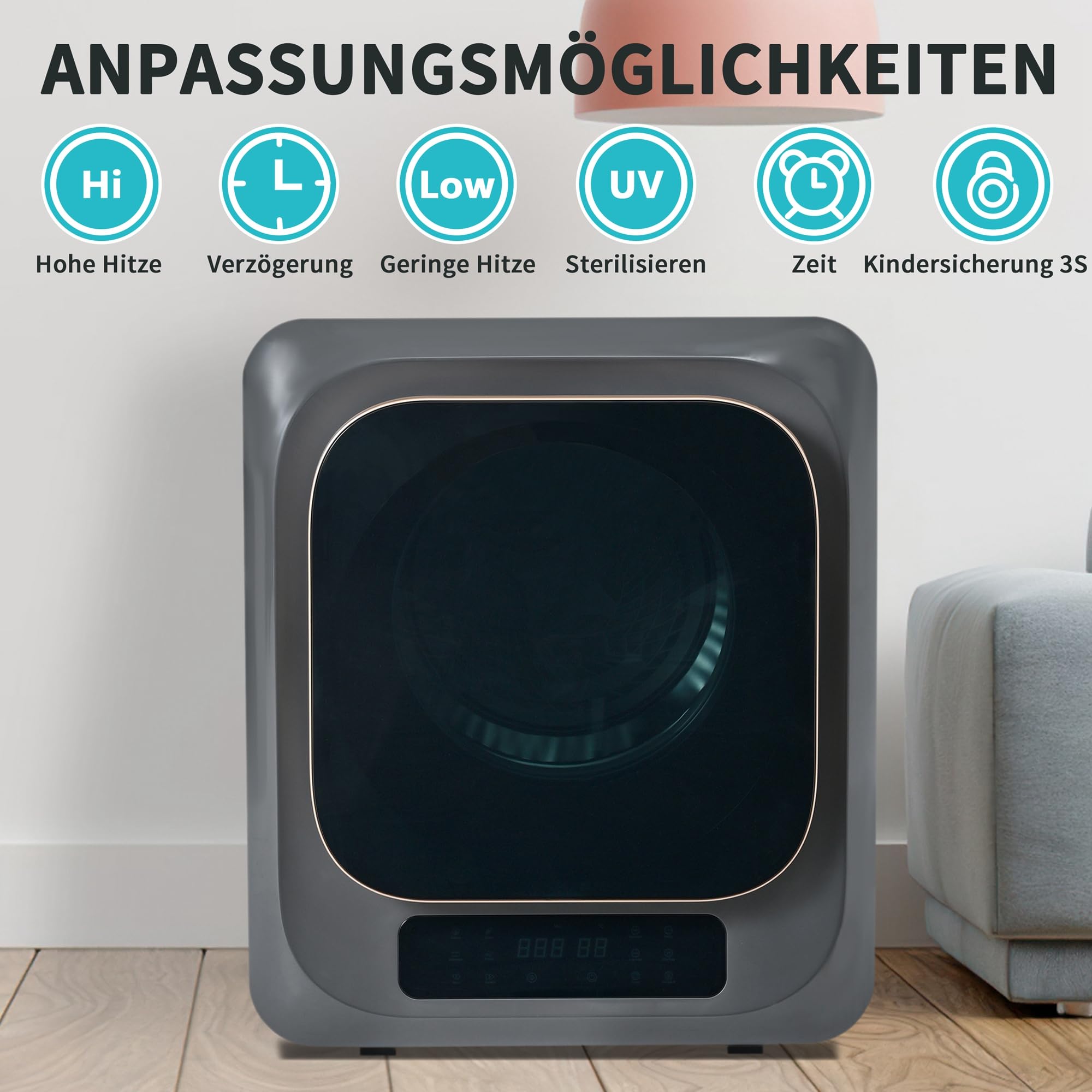 Generisch Secador de gas de acero inoxidable, 4 kg, desinfección UV, montaje en pared, 6 programas, 850 W