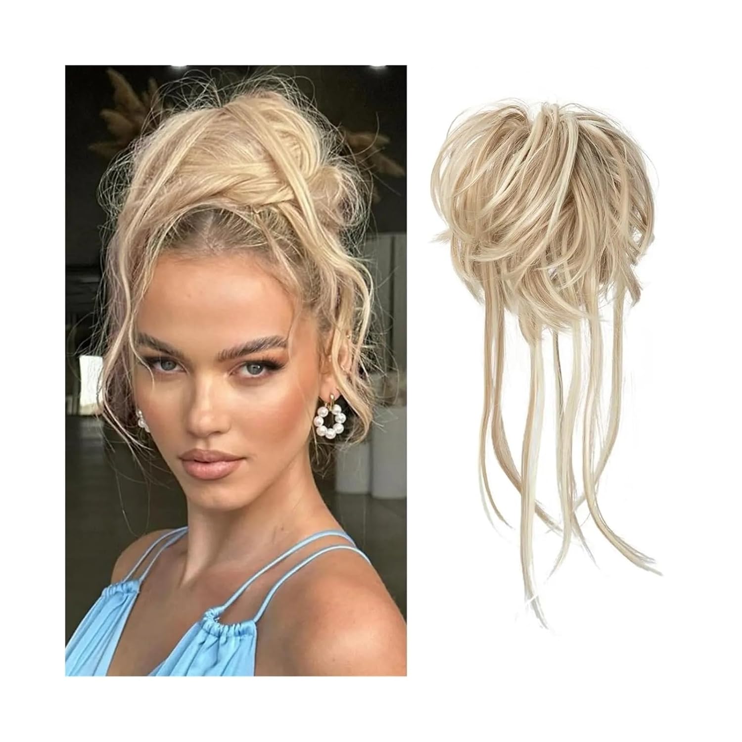 Women's Hair Buns Messy Bun Hair Piece Curly Hair Bun Extensions with Straight Tails Hair Scrunchies Ponytail Hairpieces for Women Chignon for Women