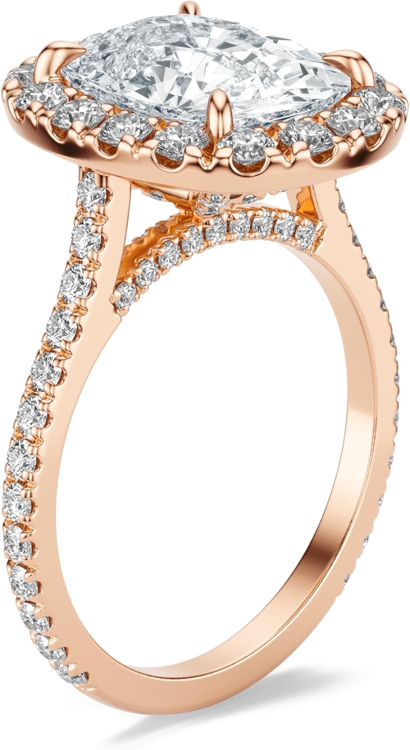 1–5 Carat Lab Grown Diamond Ring VVS2 10K 14K 18K Solid Gold & 925 Sterling Silver Engagement Ring Hidden Accent Halo Wedding Bridal Anniversary Christmas Gift for Women(IGI Certified)