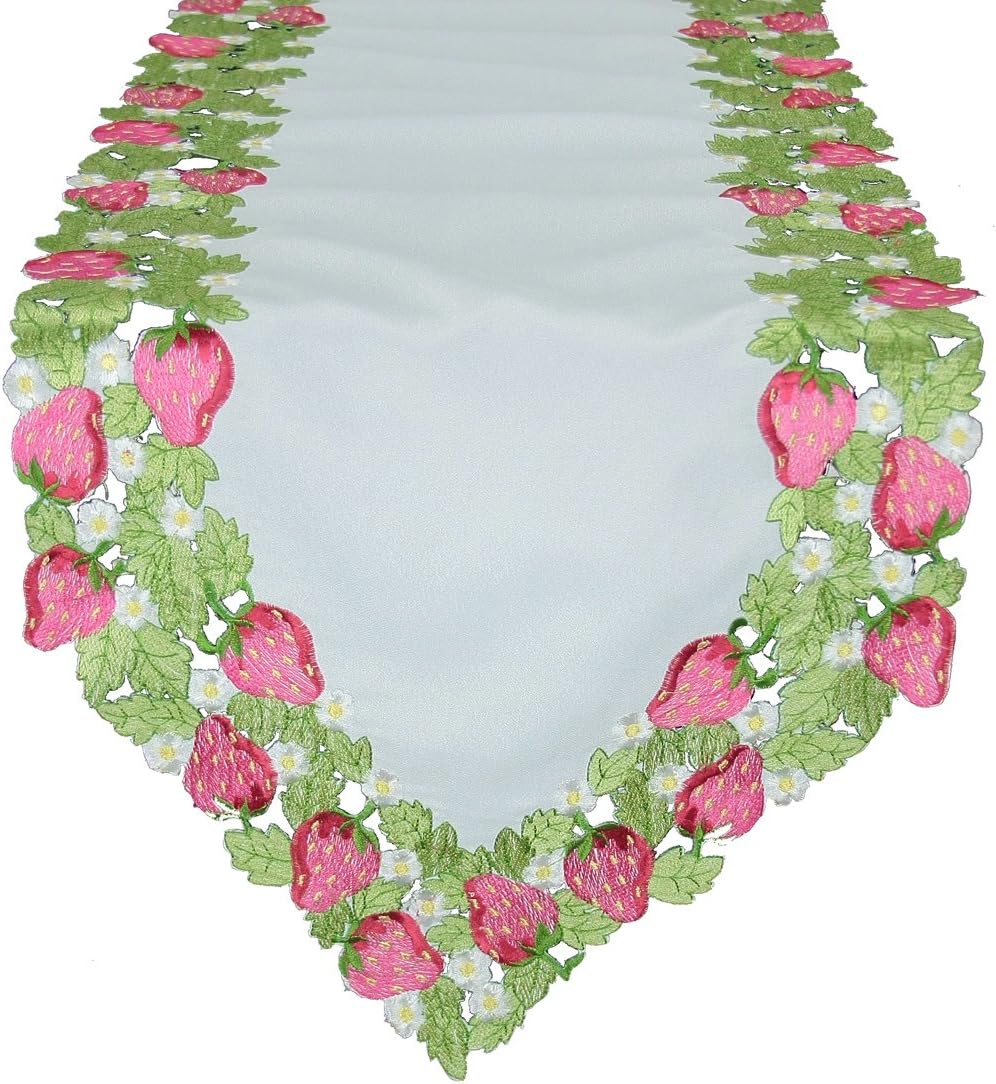 Strawberry Patch Embroidered Cutwork Table Runner Collection, 12 by 48-Inch