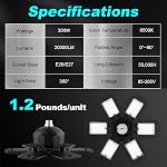Luyata - 4 Pack LED Garage Lights, LED Ceiling Light, 160W 16000LM 6500K LED Light with 5+1 Deformable Panels, Bright LED Lighting for Garage, Workshop, Basement, E26/E27 Socket