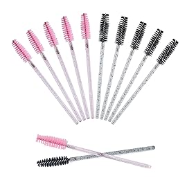 G2PLUS 200PCS Disposable Eyelash, Crystal Mascara Brushes Wands Applicator Makeup Kits for Makeup, Eyelash Extensions (Black + Pink)