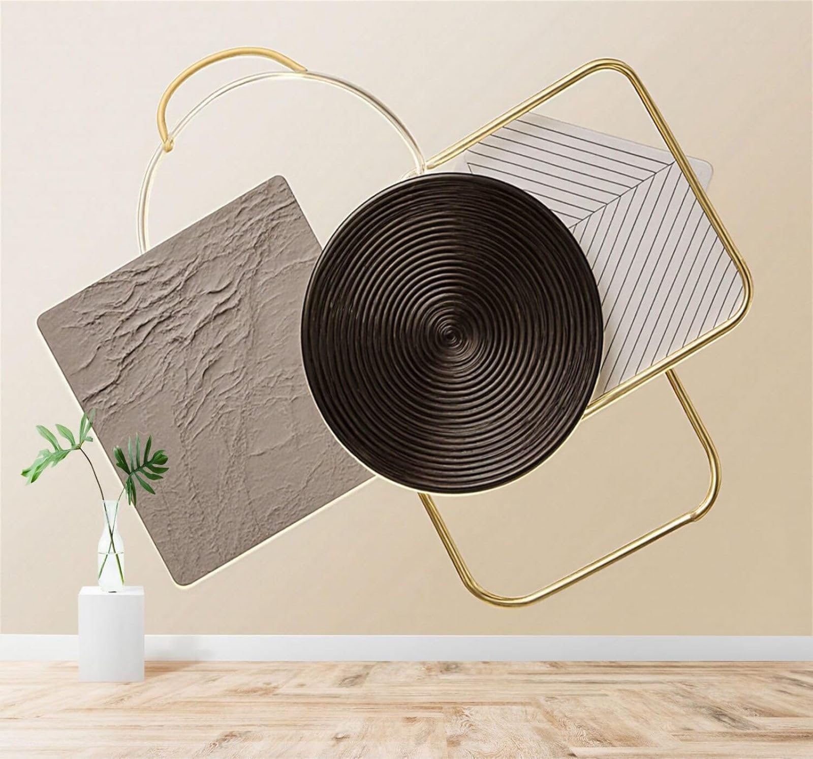 3D Carta da Parati Astratto Forme Geometriche Linee Dorate Texture Motivi