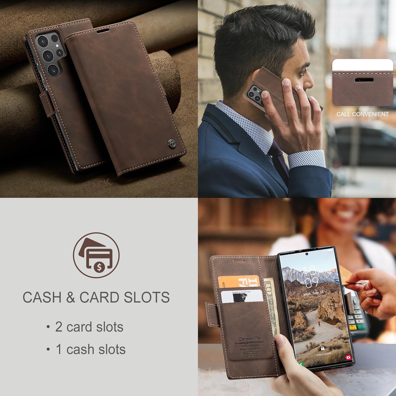 for Samsung Galaxy S24 Ultra Case, Flip Wallet Leather Case with Card Holder Magnetic Closure Shockproof Kickstand Protective Phone Cases Cover for Galaxy S24 Ultra 5G Cover,Coffee - Image 6