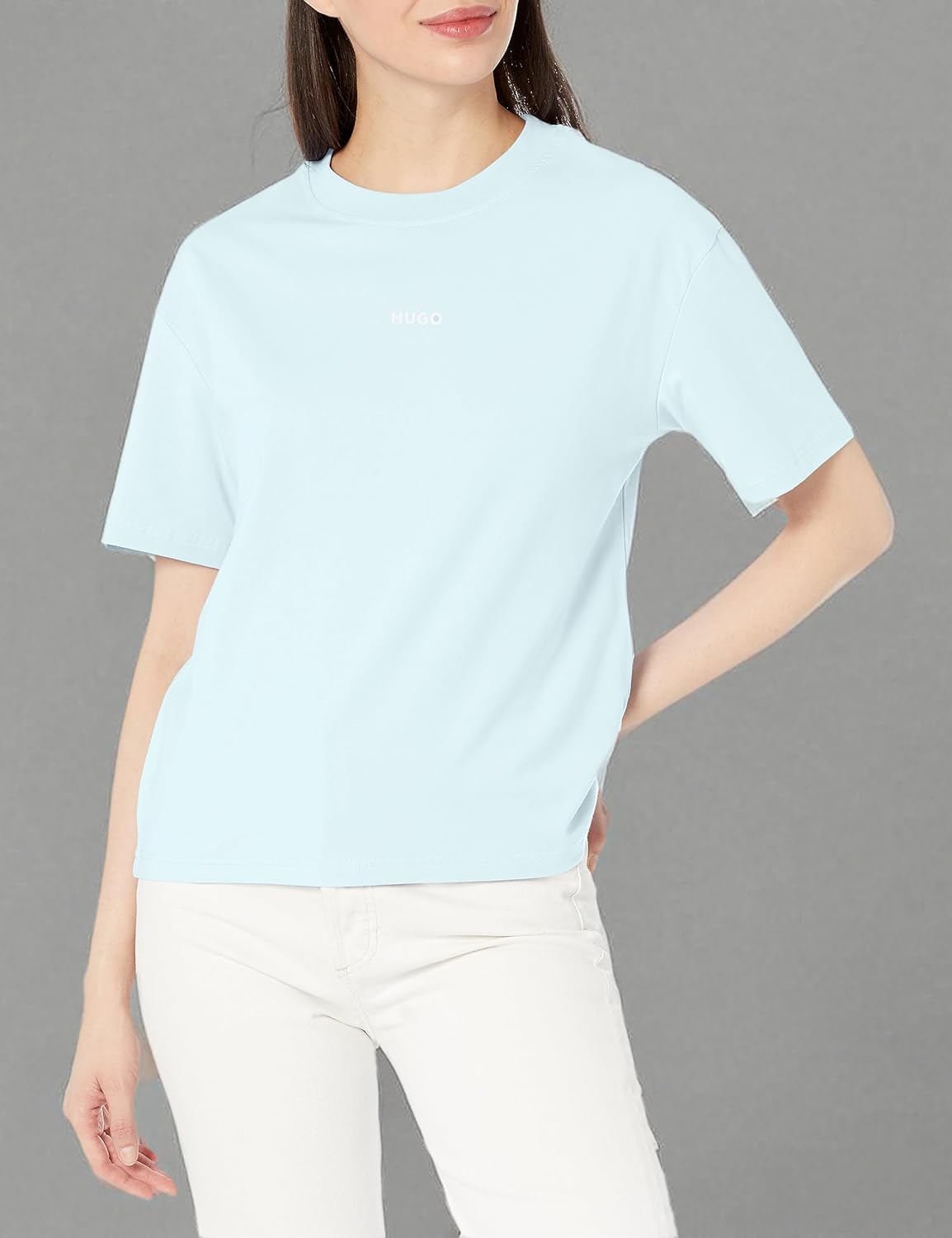 Hugo Womens Center Logo Relaxed Fit Short Sleeve T-Shirt - Image 3