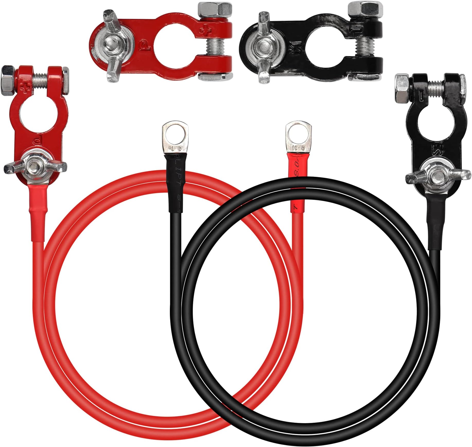 CERRXIAN 1 Pair Battery Connector Wires 10AWG Red and Black Car Battery Cable Aluminum Alloy Connector Clamp for Automotive Marine Solar Motorhome Motorcycle