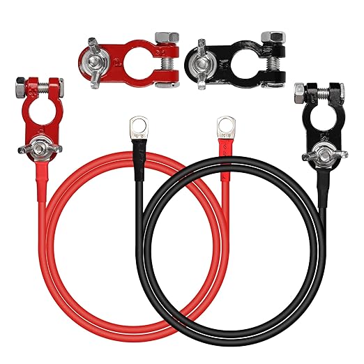 CERRXIAN 1 Pair Battery Connector Wires 10AWG Red and Black Car Battery
