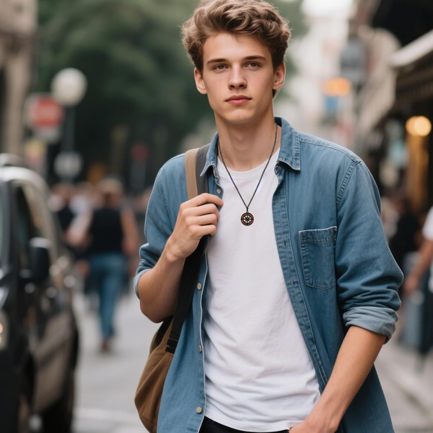 Compass Necklace for Men and Women, 925 Sterling Silver, Gold Compass Wooden Pendant with Ebony, Wooden Jewerly Gift for Men and Women - Image 4