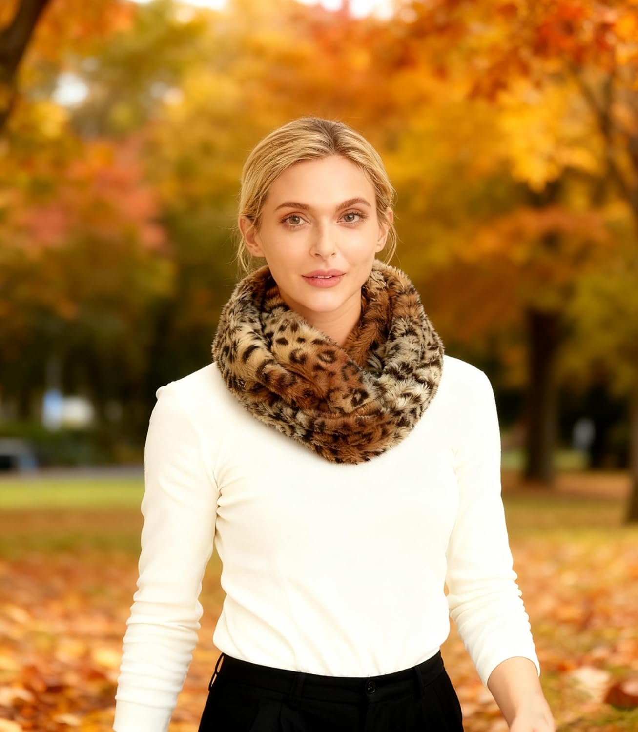 Lina & Lily Leopard Animal Print Women's Winter Infinity Scarf Double Loop Faux Fur - Image 4