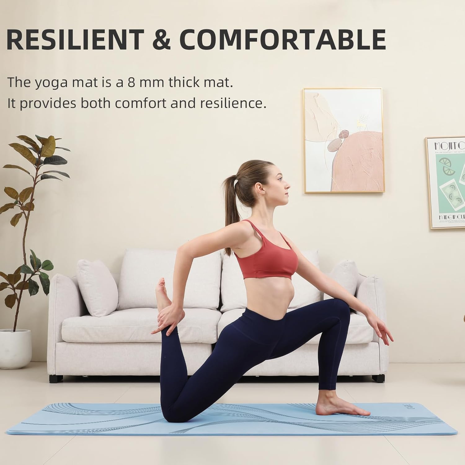 Yoga Mat Extra thick 8mm Exercise mat, Soft Lightweight TPE Fitness Mat with strap, High Elasticity, Anti-fatigue,non-slip mat for Women, Yoga, Camping, Travel, Gym & Outdoor | 72"L x 0.32"Th