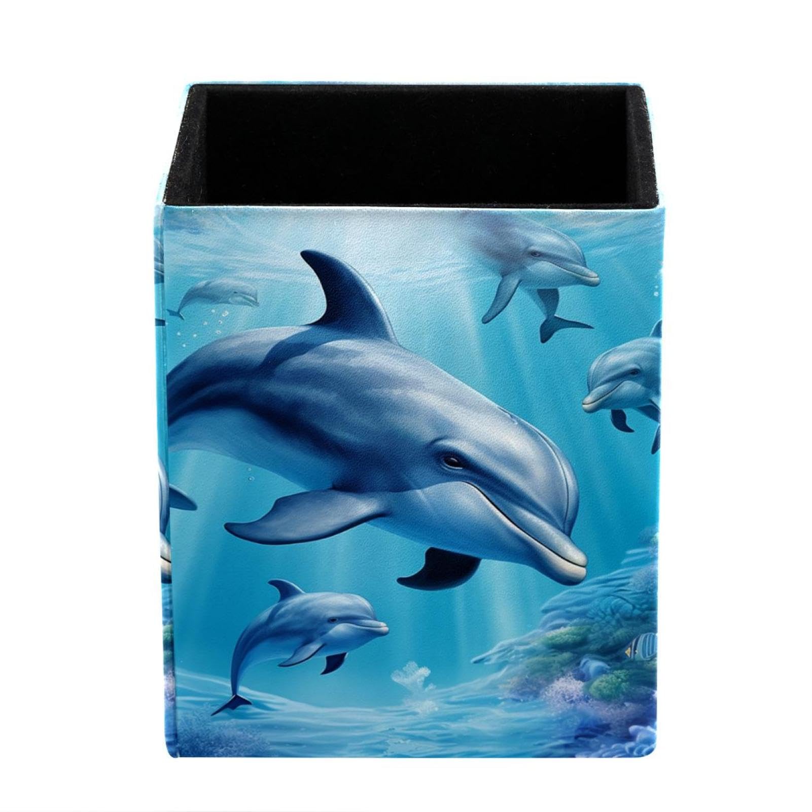 FWJZDSP Pen Pencil Holder, Underwater Dolphin Fish Makeup Brush Holder Cup Storage Office Desktop Desk Table Stationery Organizer