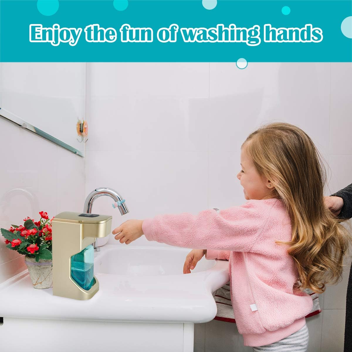 vplus Automatic Soap Dispenser Automatic Foaming Touchless Soap dispensers 500ML, ABS Infrared Soap Dispenser Wall Mount Adjustable Suitable for Bathroom Kitchen Restaurant (Gold)