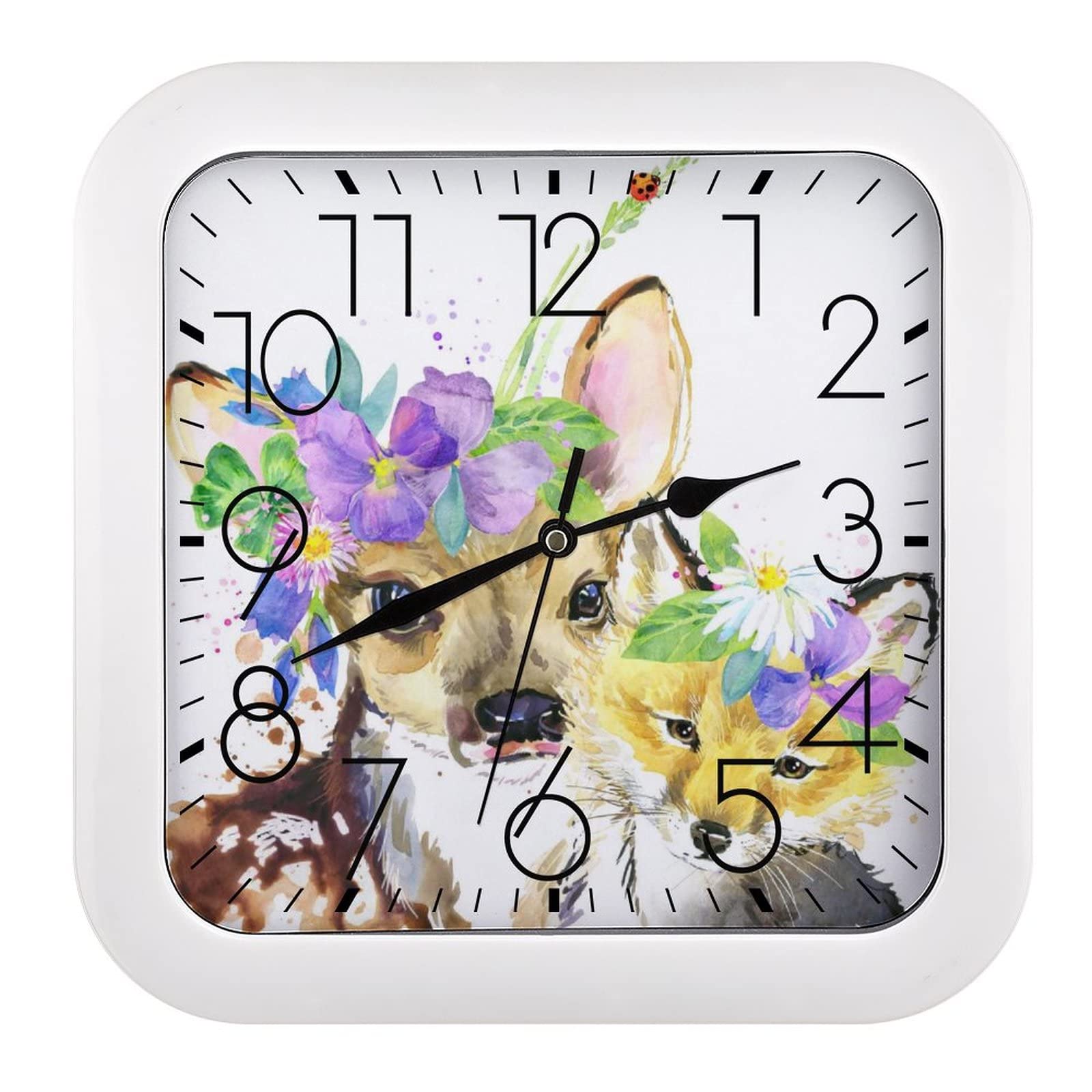 Horloge murale carrée salon renard cerf décorative et chic pour chambre