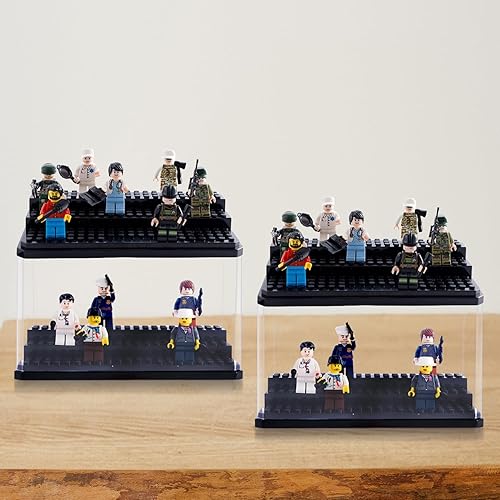 Miniatura 10 de Vitrina miniatura de tamaño mediano para figuras, paquete de 2 vitrinas de bloques de construcción para coleccionables, caja de almacenamiento de