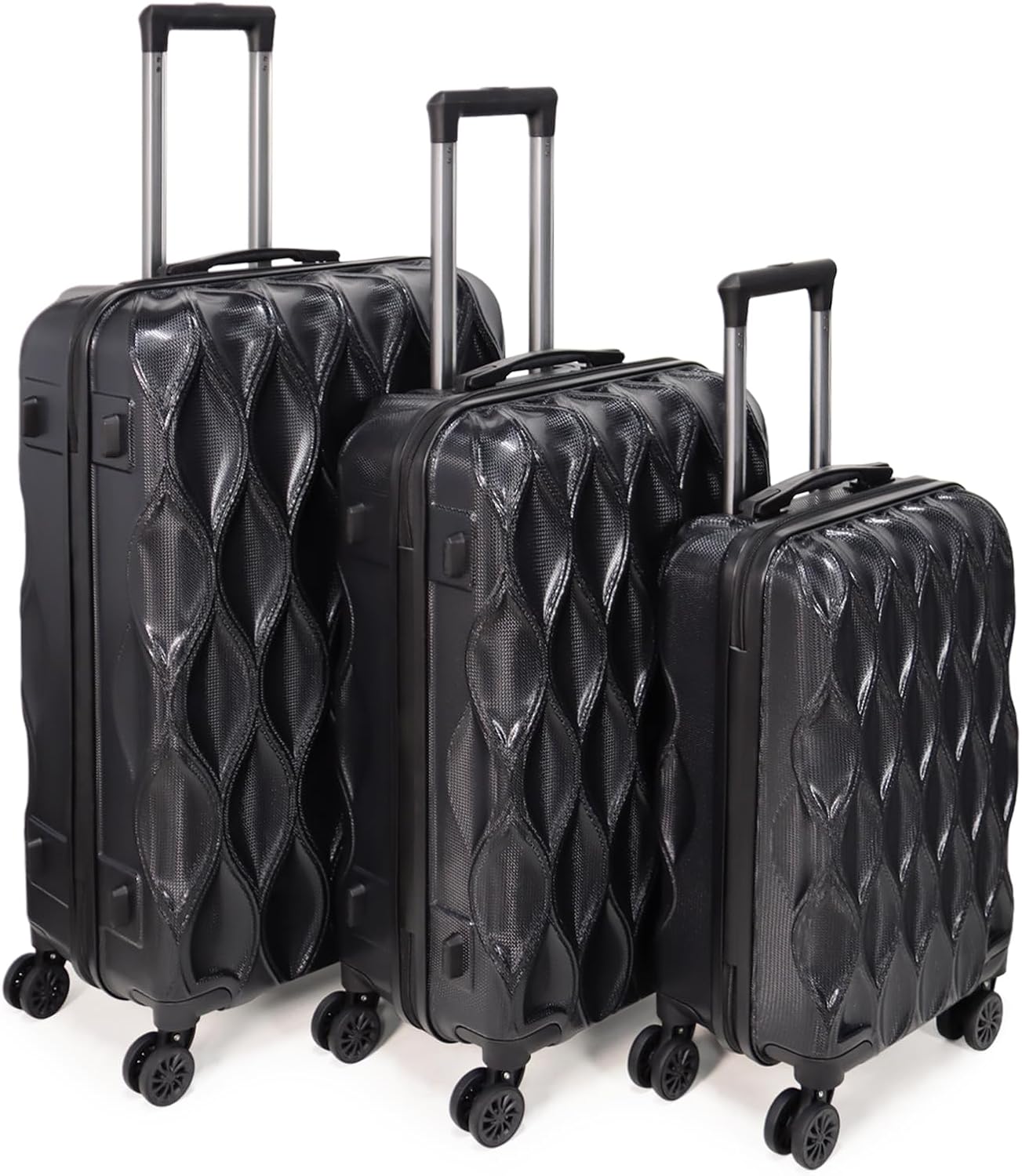 3 piece luggage set hard shell luggage lightweight luggage long vacation luggage set with 8 wheels Spinner Suitcases Suitcase Set Made of ABS+PC (Small, Medium & Large) (jet-black)