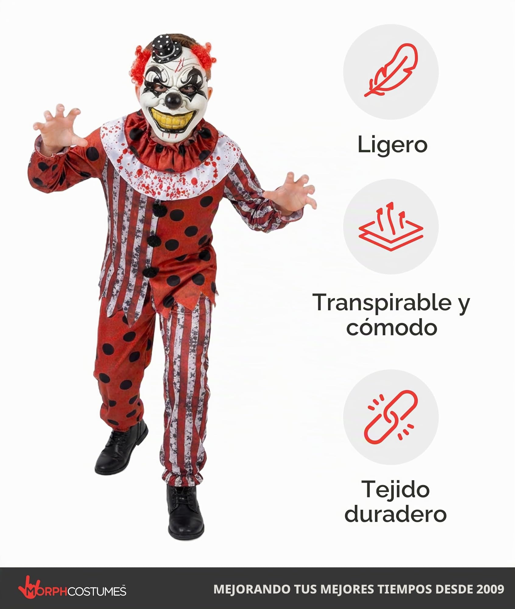 Morph Disfraz Payaso Siniestro Niño, Disfraz Halloween Niño