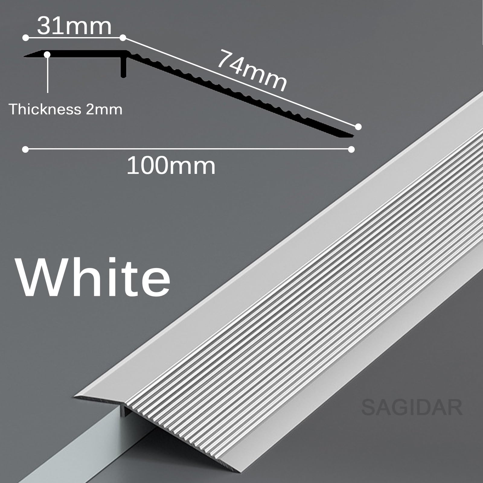 SAGIDAR Barre De Seuil en Aluminium, Baguette Recouvrement Raccordement D'espace, Rampe D'entrée pour Une Différence De Taille De 1-3,5cm, Facile À Installer, Bande Transition De 10cm Large