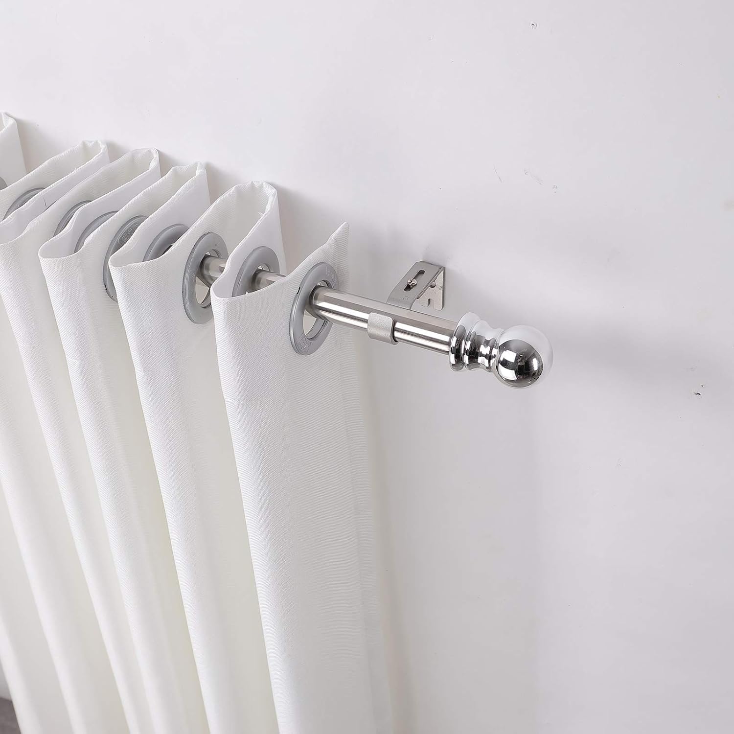 Wefaith Single Curtain Rods - 1’’diameter curtain pole for Windows 44-57’’Heavy-Duty Adjustable Window Rod with Brackets and Classic Round Finials for Bedroom Kitchen Silver : Home & Kitchen