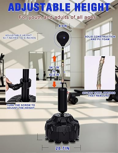 Miniatura 3 de Saco de boxeo con soporte, bolsa de boxeo para adolescentes y adultos, mejora la velocidad, reflejos y resistencia, altura ajustable para
