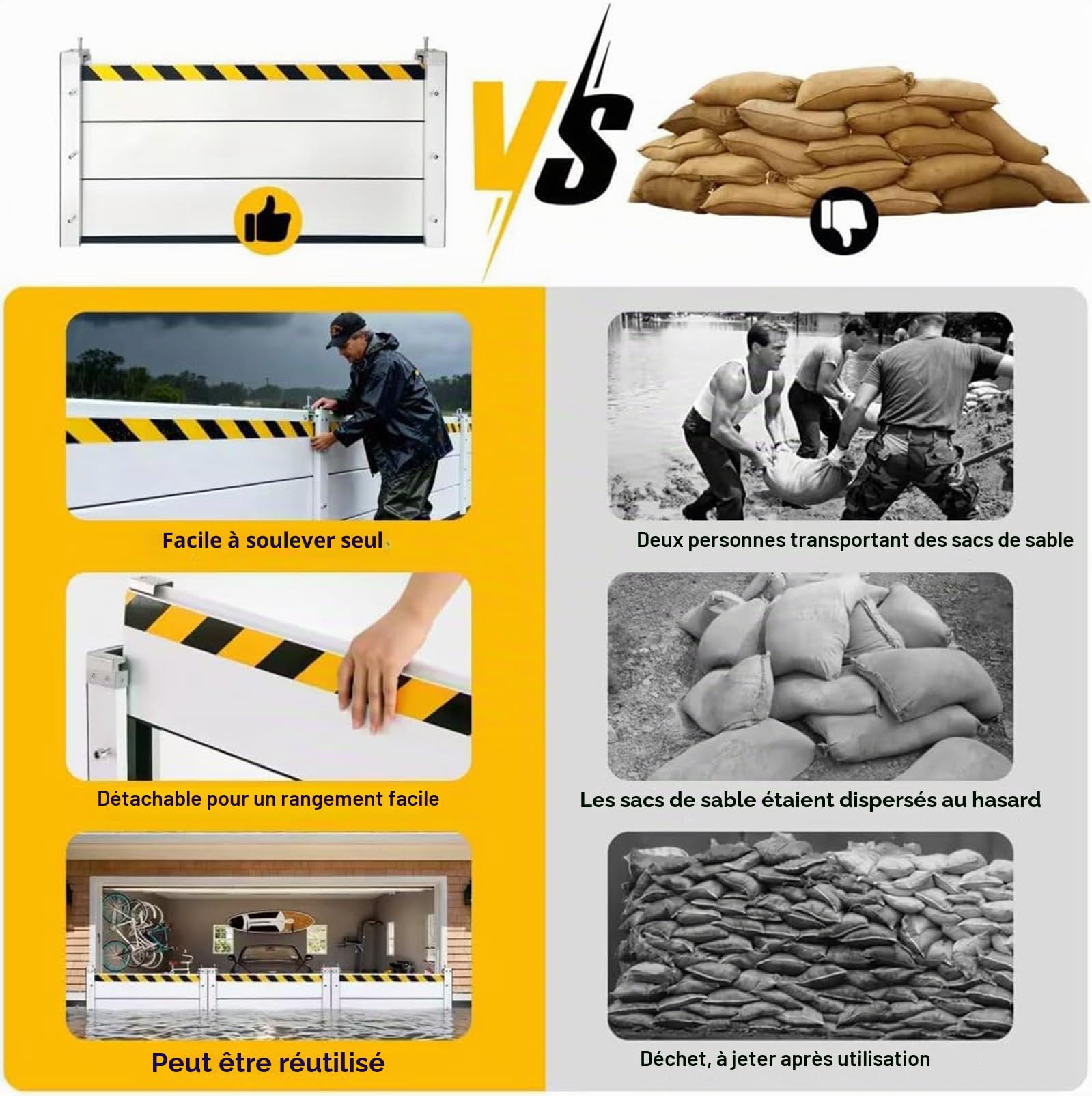 Barrière Anti-Inondation Réutilisable Aluminium Batardeau pour Entrées de Portails de Garages