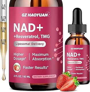 NAD Liquid Supplement for Women, Liposomal NAD+ Drops 1200MG with NAD Plus Resveratrol, Tmg, Quercetin, Anti-Aging, Cell Regeneration, Energy & Metabolism Support, Strawberry Flavor